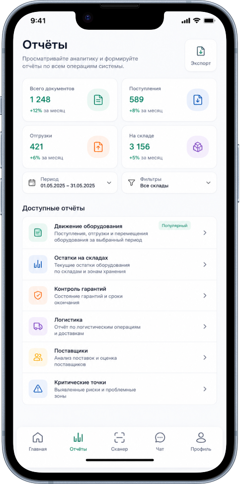 Экран отчётов